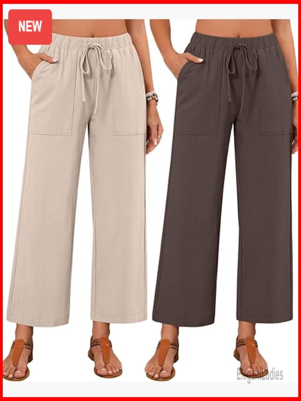 2 Pack Linen Pants High Waist Wide Leg Drawstring Casual Summer Beach
